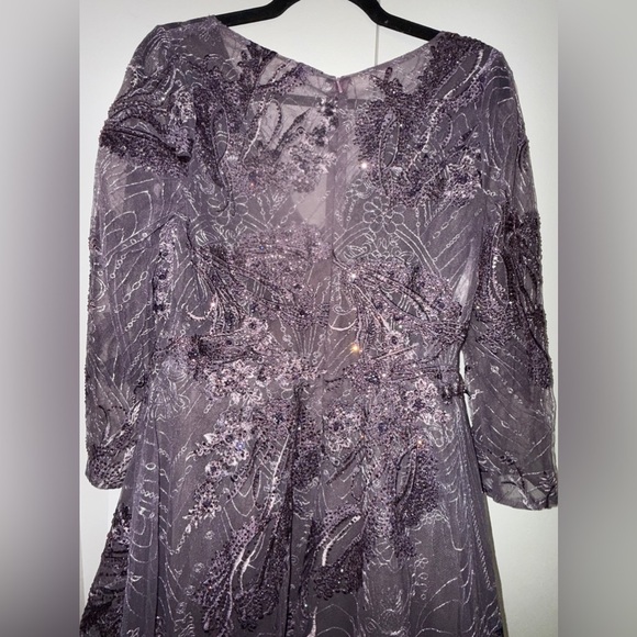 NWT | Mac Duggal 20336 Purple Embellished Wrap Over 3/4 Sleeve Dress Size 6 - Picture 11 of 11